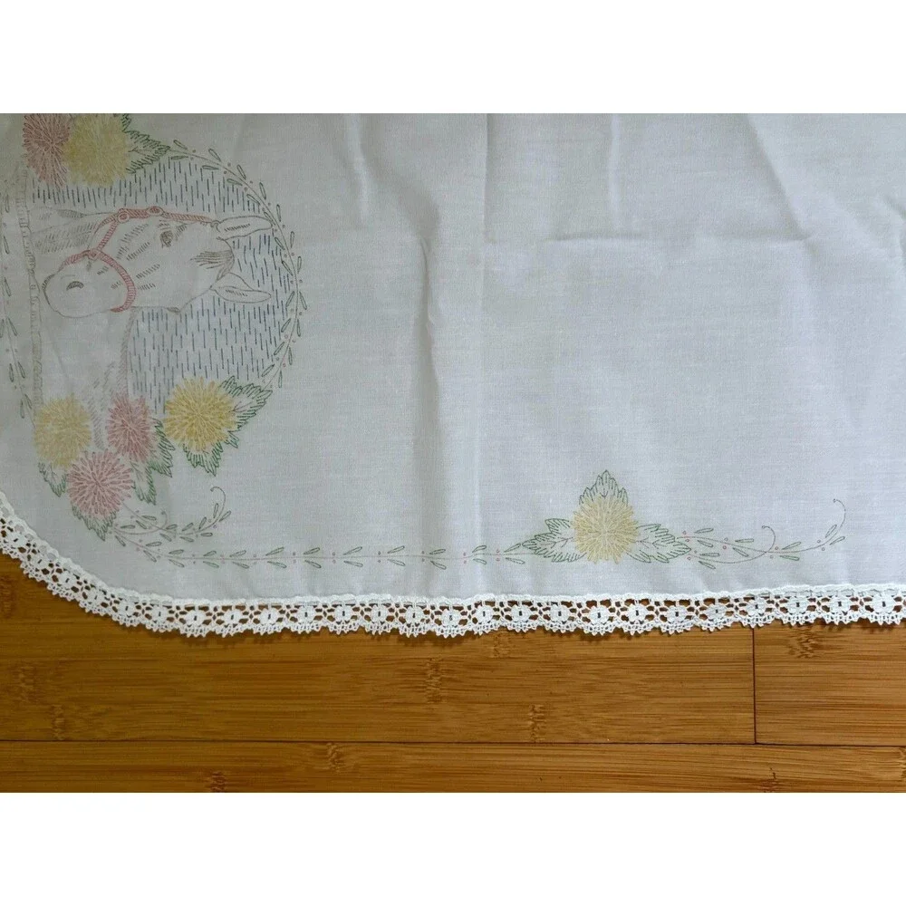 Vintage Embroidered Table Runner Set of 2 Horse Butterfly Floral Herrschners